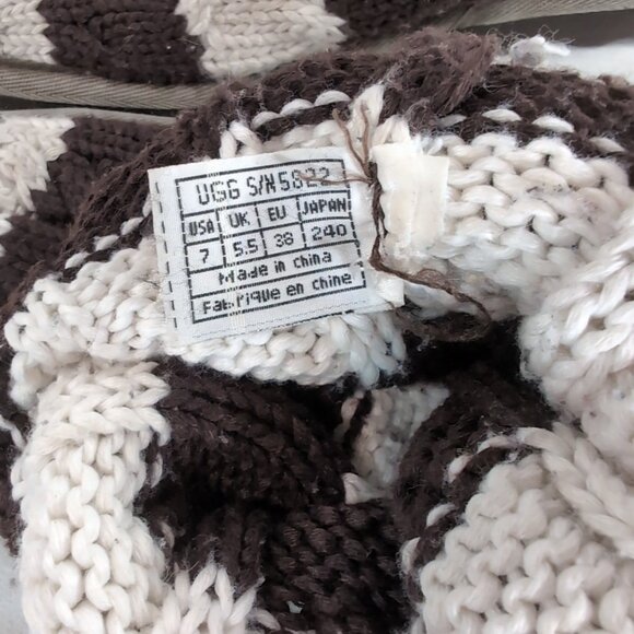 UGG Australia Striped Knit Sock Boots Brown Cream White Women US 7 Leather 5822 - Picture 13 of 15